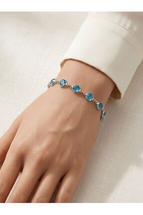 karmabijuteriaksesuar Mavi Taş Detaylı Kadın Çelik Bileklik