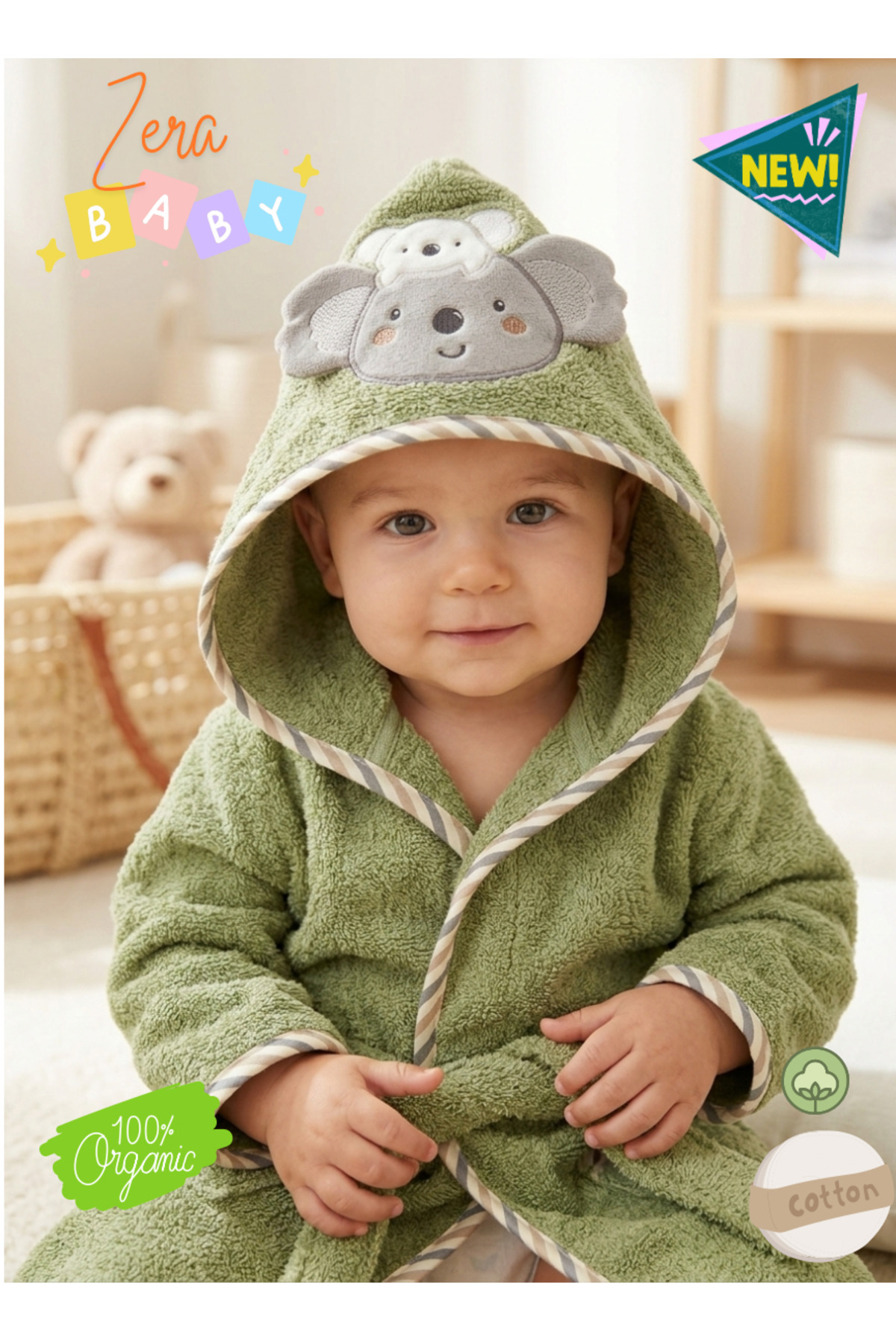 zera collection Bebek bornoz Kapişonlu & Bebek Havlu Set %100 organic pamuk ( 1-3 yaş ) Kız ve Erkek Bebek fotoğrafı 4 (önizleme)