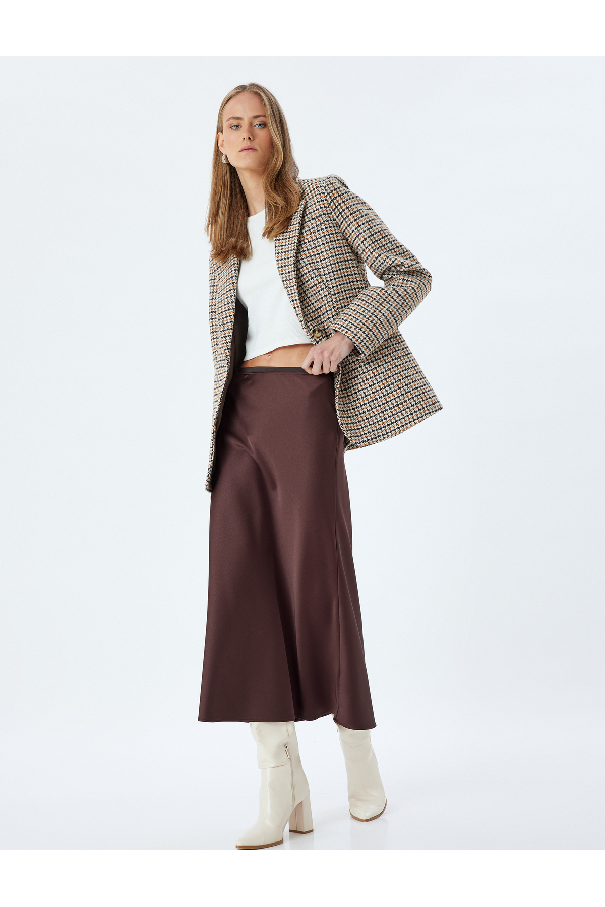 Koton  Midi Boy Saten Etek A Kesim Slim Fit