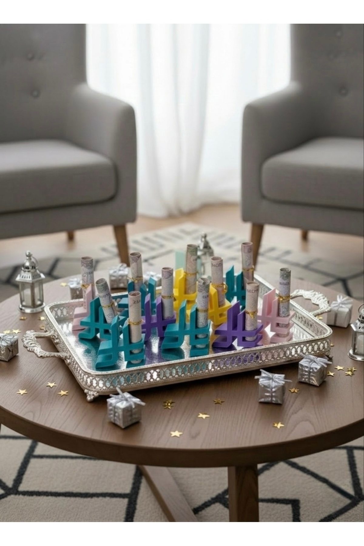 Eid gift distribution set - Riyal shape - 12 pieces - assorted colors