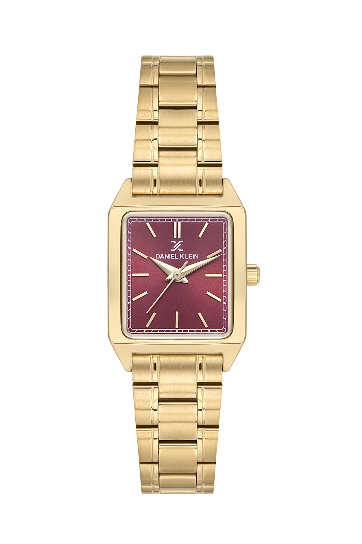 Dkf.2315a Women's Gold Color Square Wrist Watch with New Trend Burgundy Dial