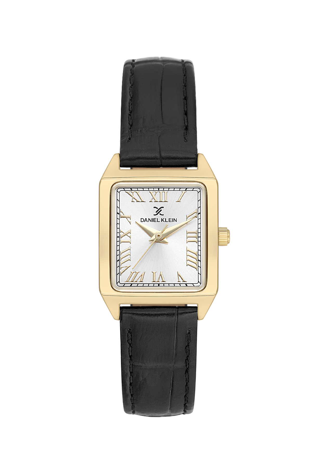 Dkf.2315a New Trend Gold Color Case Women Wristwatch with Black Leather Strap Bracelet