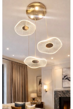 burenze Luxury Exclusive Üçlü Yuvarlak Sarkıt Led Avize Jellyfish Salon Mutfa...