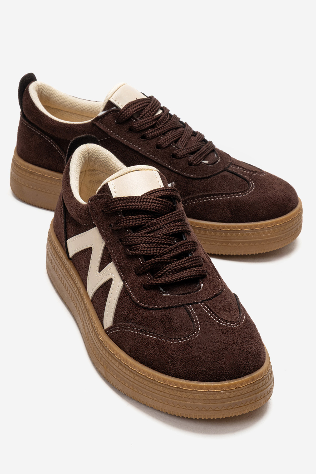 Women's Brown Suede Casual Sneaker – Comfortable Lace-Up Shoes with Rubber Sole