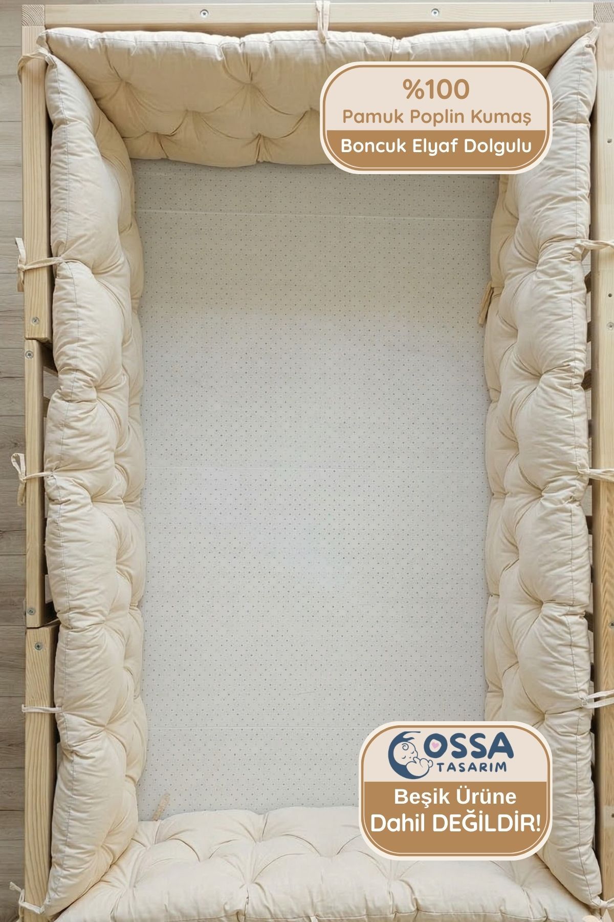 yasetex tasarım Montessori Yatak ve Beşik İçin 4 Kenar Koruma Seti Vanilya Renk Pamuk Kumaş fotoğrafı 6 (önizleme)
