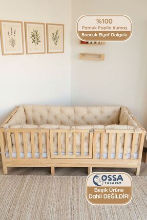 yasetex tasarım Montessori Yatak ve Beşik İçin 4 Kenar Koruma Seti Vanilya Re...