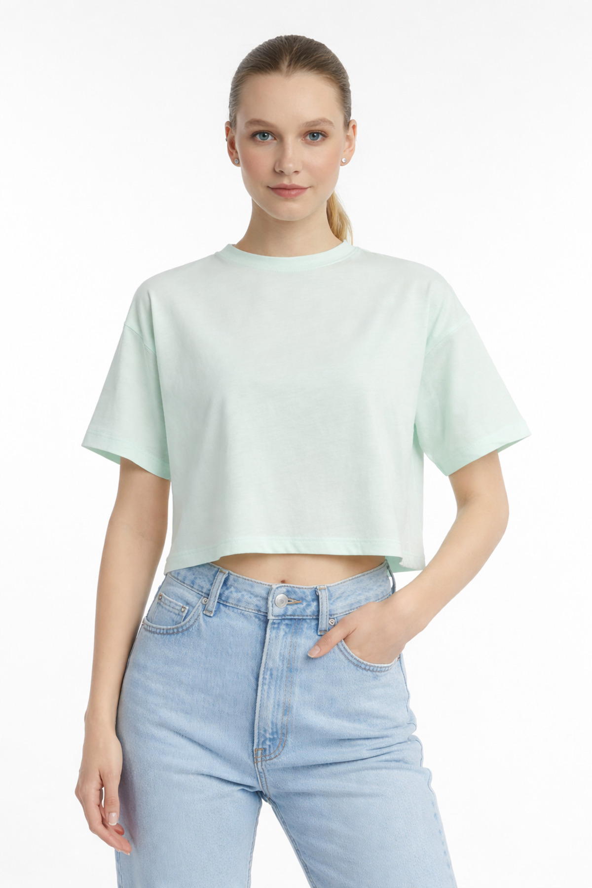 T-shirt Crop Top In Maglia Trendyol Green, 100% Cotone, Taglia S/36, Colore Verde