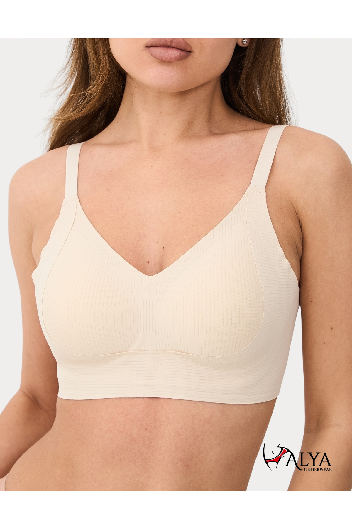 Women's Ribbed # indomitable Seamless Invisible Bra without Balcony Removable Coated Laser Cut Bra Stone Color - 9688