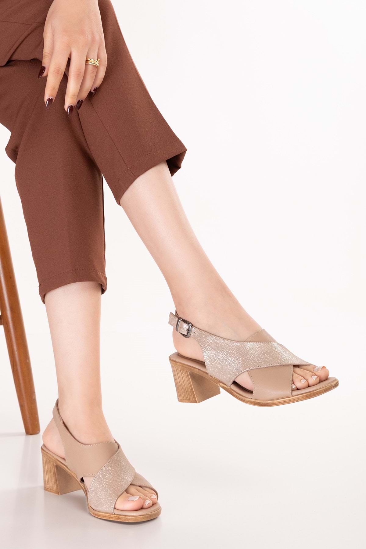 Genuine Leather Heels Classic Casual Sandals ez.2205sd Mink Beige