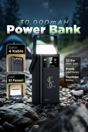 EN SİGA Hızlı Şarjlı Powerbank 30000mAh 22.5W Dahili Kablolu 2x USB Outdoor T...