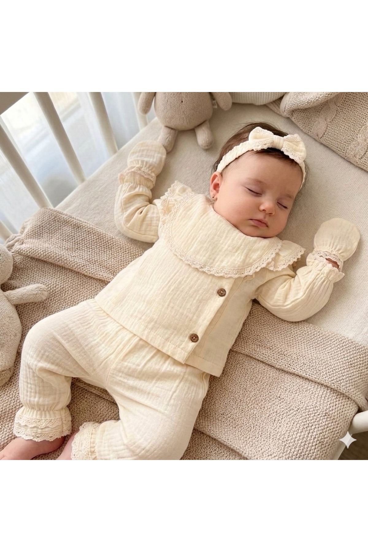 Pure Kids Store %100 Organik Pamuk Müslin Kız Bebek Kıyafet Takımı 5 Parça Yenidoğan 0-3 Ay fotoğrafı 2 (önizleme)