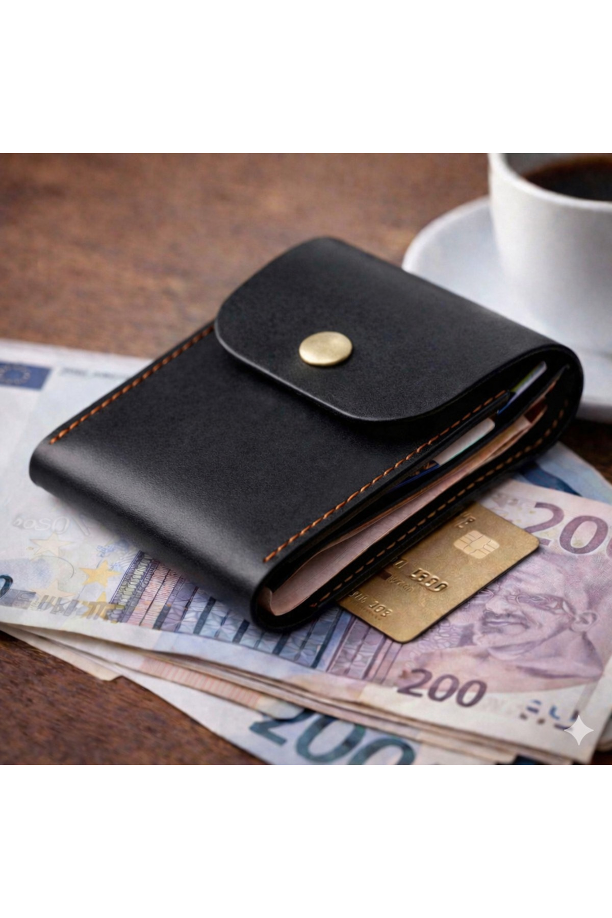 Bakani Leather  El Yapımı Hakiki Deri Erkek Cüzdan – Çıtçıtlı Minimal Tasarım Kartlık Para Bölmeli - Görsel 2