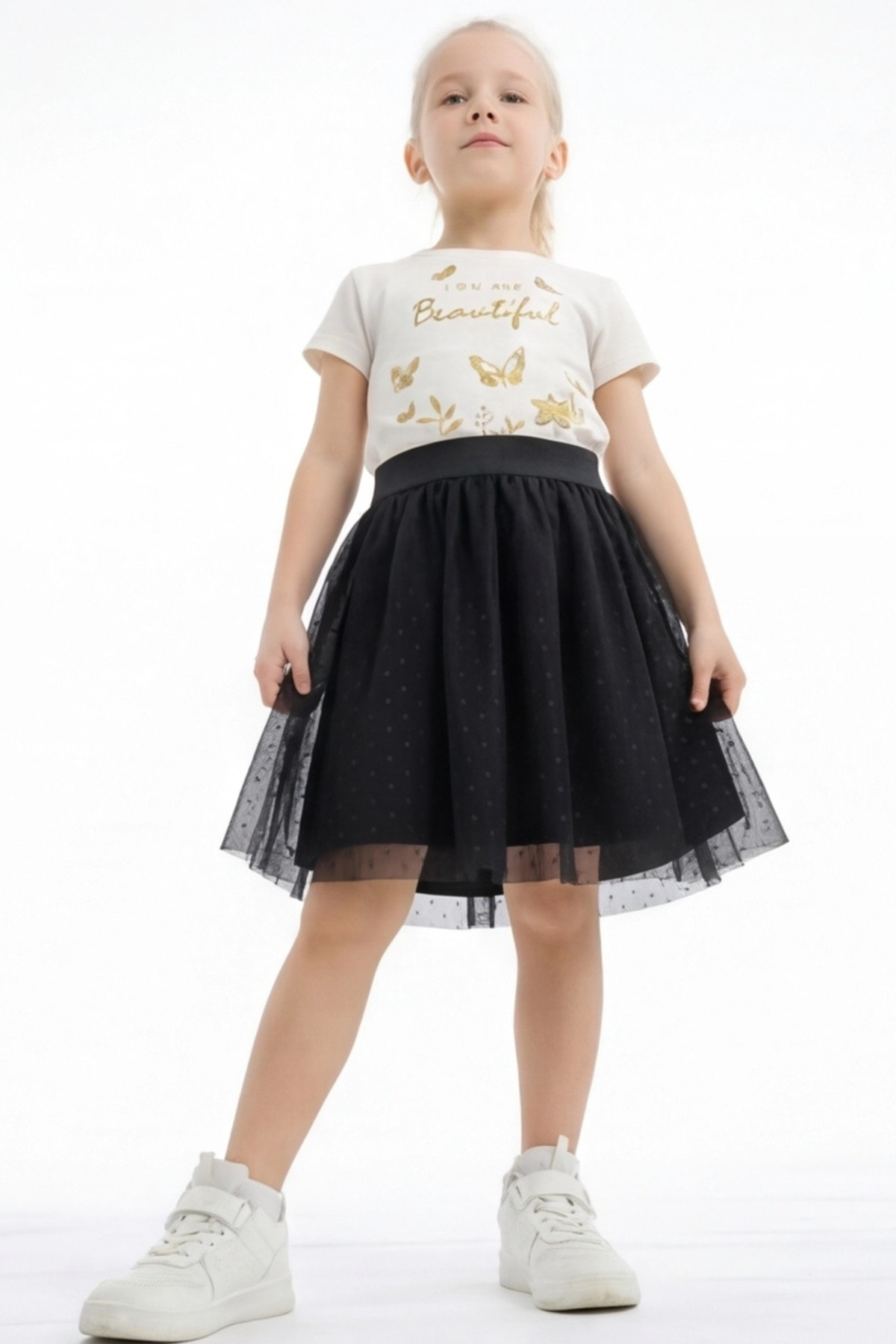 FESSHERA KİDS  Kız Çocuk Etek Beli Lastikli Pamuklu ve Astarlı Tül Etek - Görsel 6