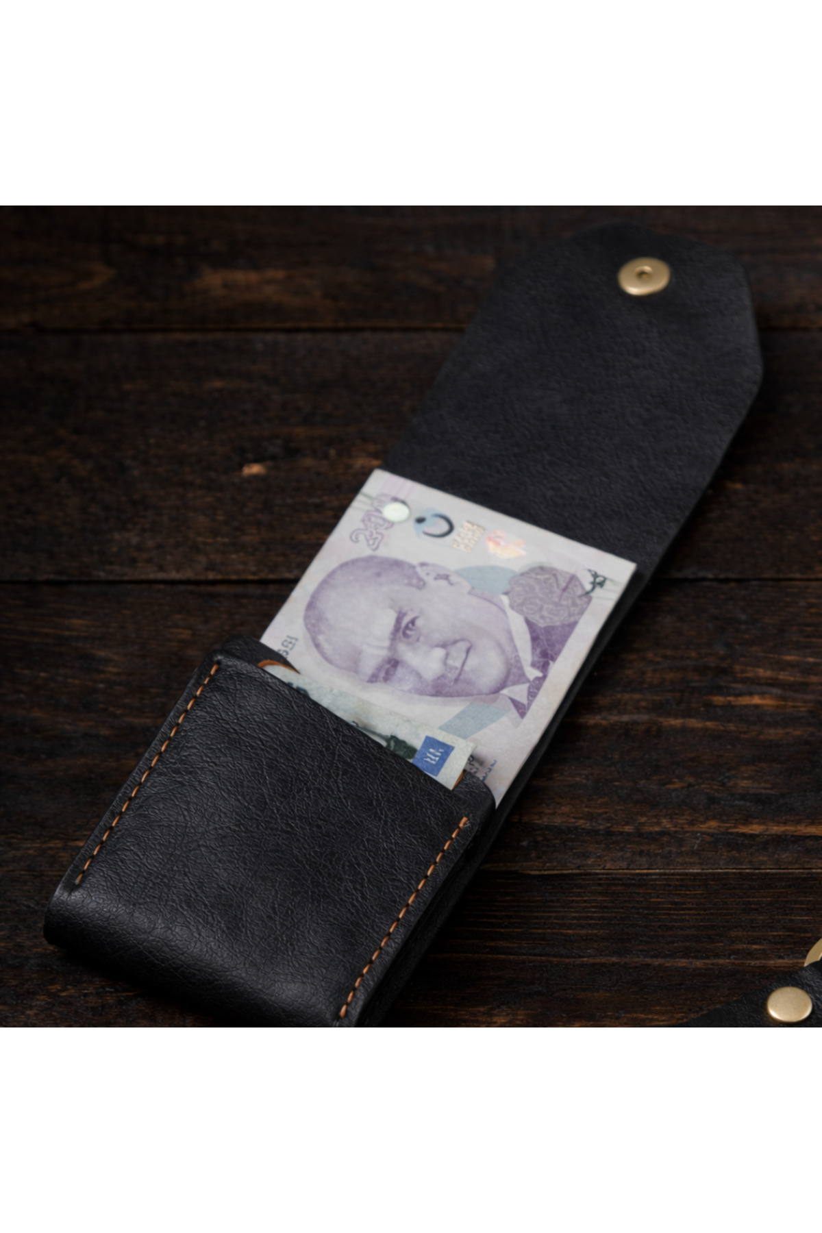 Bakani Leather  El Yapımı Hakiki Deri Erkek Cüzdan – Çıtçıtlı Minimal Tasarım Kartlık Para Bölmeli - Görsel 3