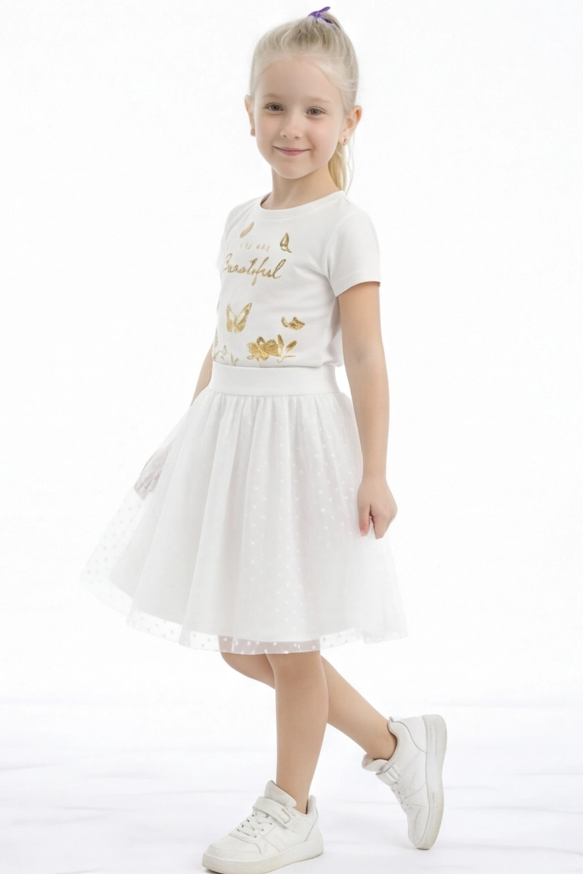 FESSHERA KİDS  Kız Çocuk Etek Beli Lastikli Pamuklu ve Astarlı Tül Etek - Görsel 7