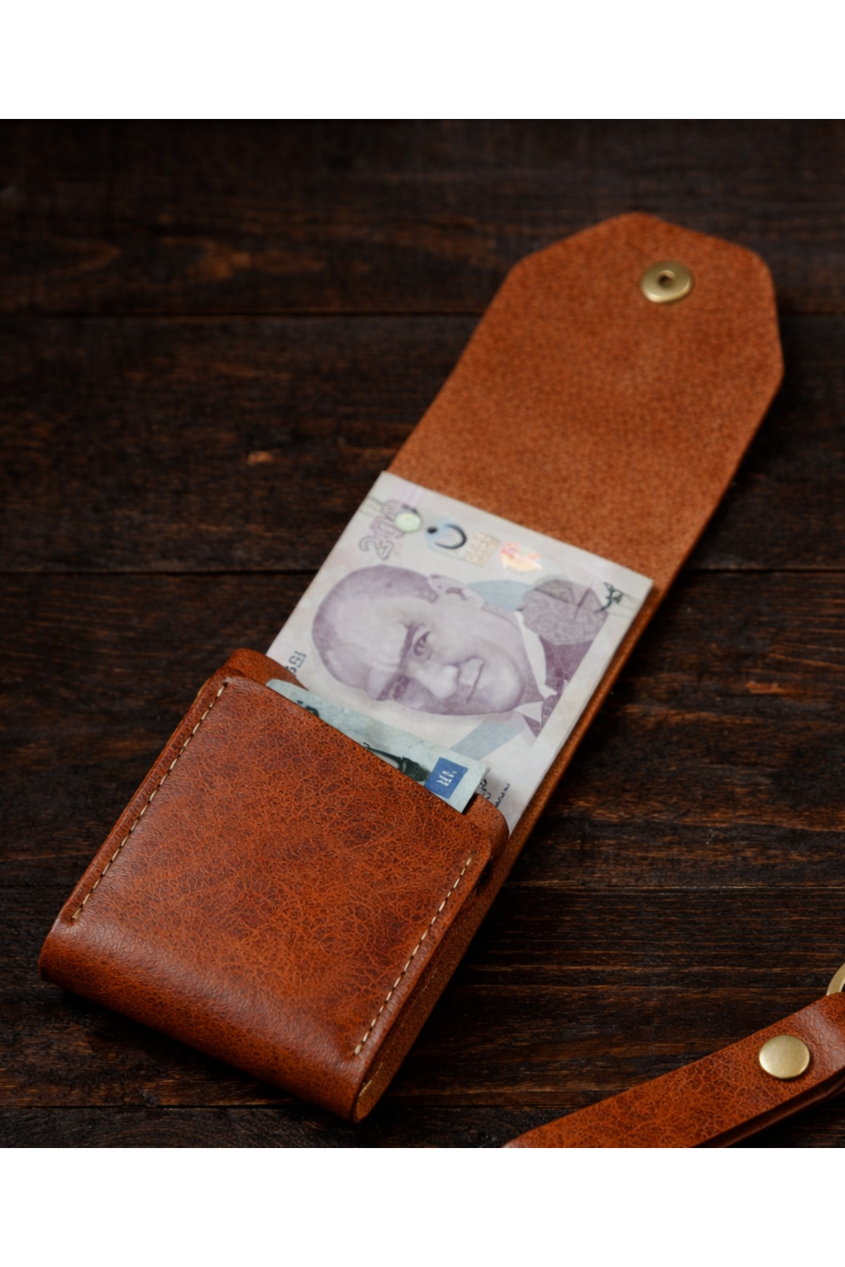 Bakani Leather  El Yapımı Hakiki Deri Erkek Cüzdan – Çıtçıtlı Minimal Tasarım Kartlık Para Bölmeli - Görsel 3