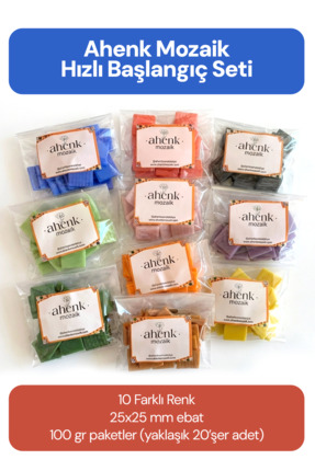 Ahenk Sanat Atölye Cam Mozaik Taşı Başlangıç Seti (25x25 mm 10'lu paket 1 KG)