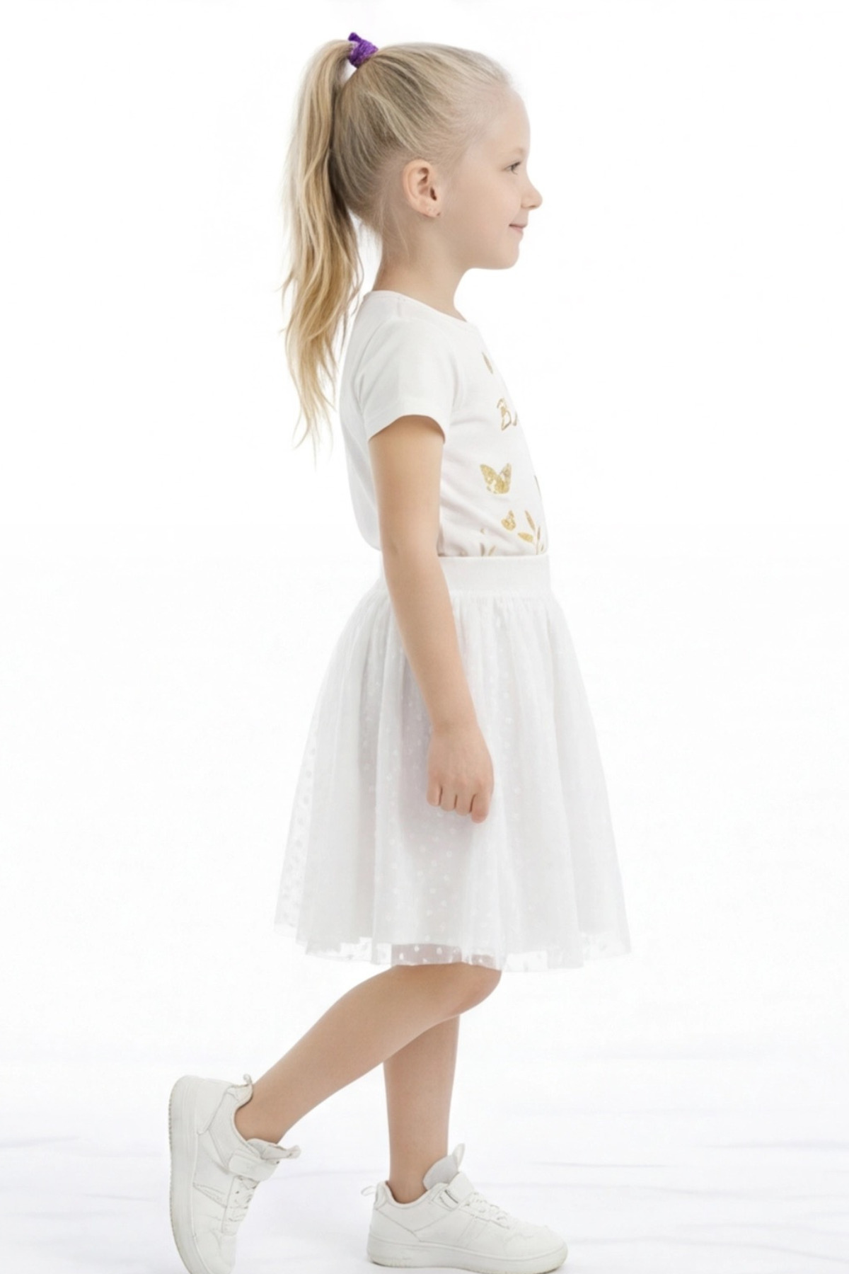 FESSHERA KİDS  Kız Çocuk Etek Beli Lastikli Pamuklu ve Astarlı Tül Etek - Görsel 5