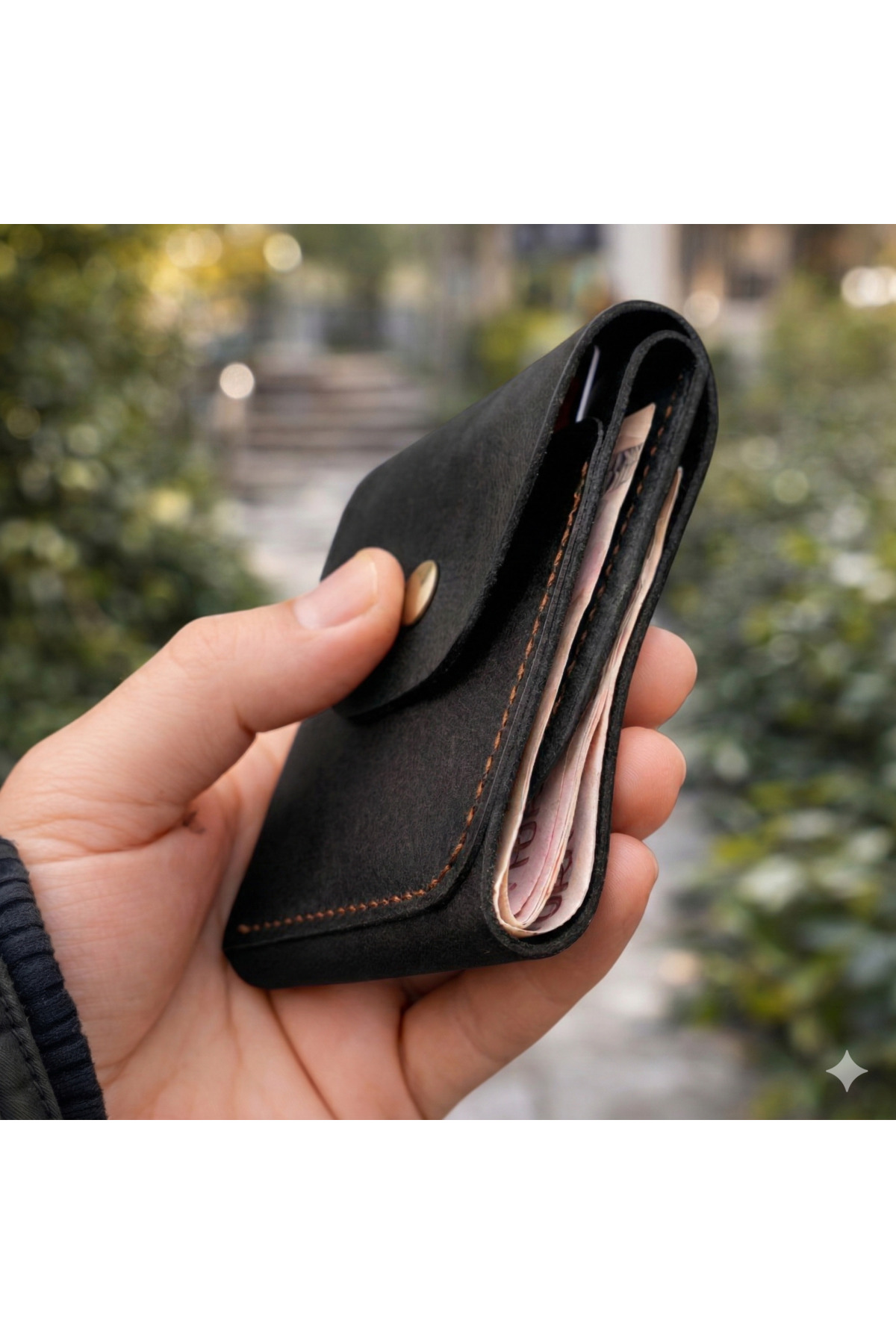 Bakani Leather  El Yapımı Hakiki Deri Erkek Cüzdan – Çıtçıtlı Minimal Tasarım Kartlık Para Bölmeli - Görsel 4