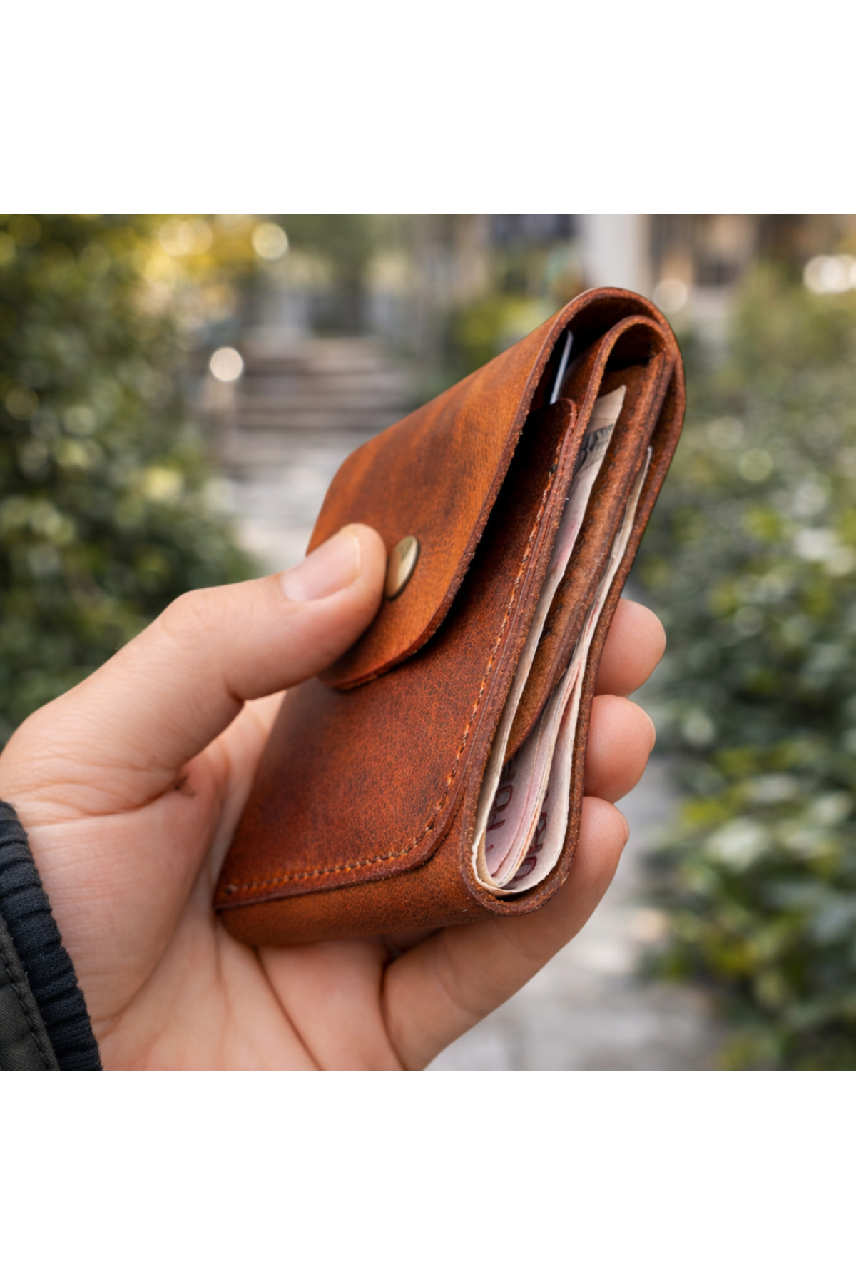 Bakani Leather  El Yapımı Hakiki Deri Erkek Cüzdan – Çıtçıtlı Minimal Tasarım Kartlık Para Bölmeli - Görsel 4