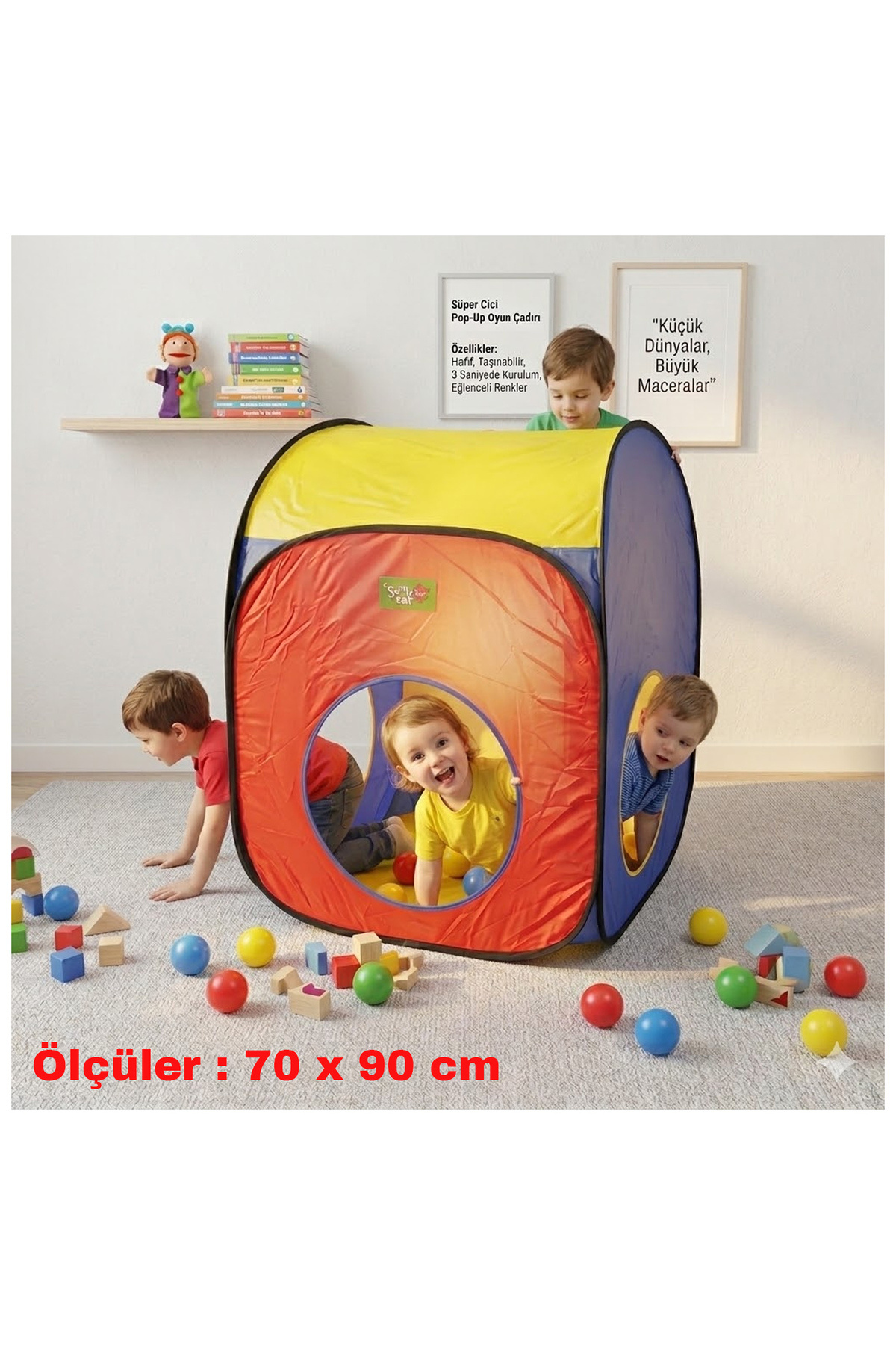 direkstoktan Çocuklar İçin Katlanabilir Pop-Up Oyun Evi Çadırı Atkur 70x90 cm - House Play Tent Indoor/Outdoor fotoğrafı 4 (önizleme)