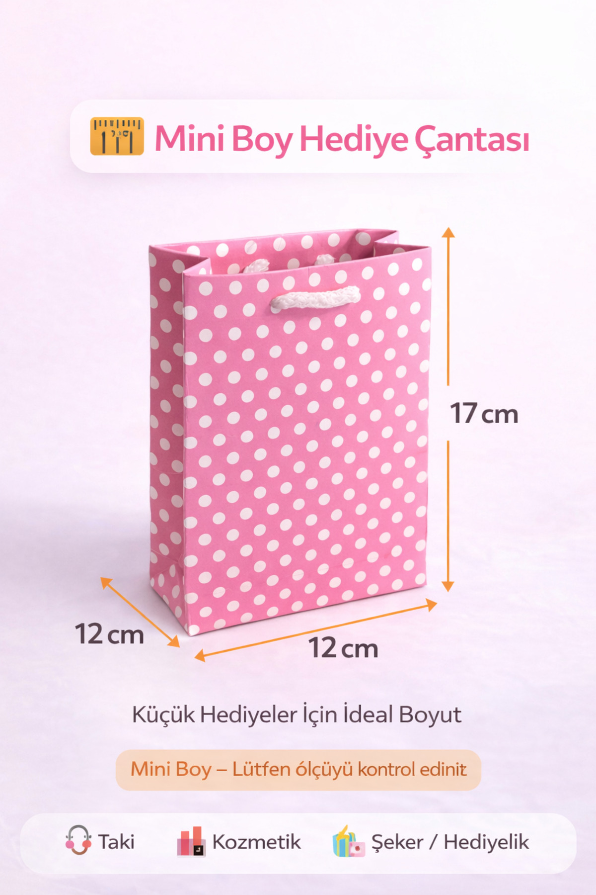 Owersea Hediye Çantası 12x17 cm Pembe Puantiyeli Karton Hediye Poşeti Doğum Günü Parti Hediyelik Çantası 3 fotoğrafı 4 (önizleme)