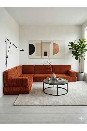 BAKIRÖZÜ HOME Premium Kadife Kumaş, Konforlu Yer Kanepesi ,Modüler Şark Köşes...