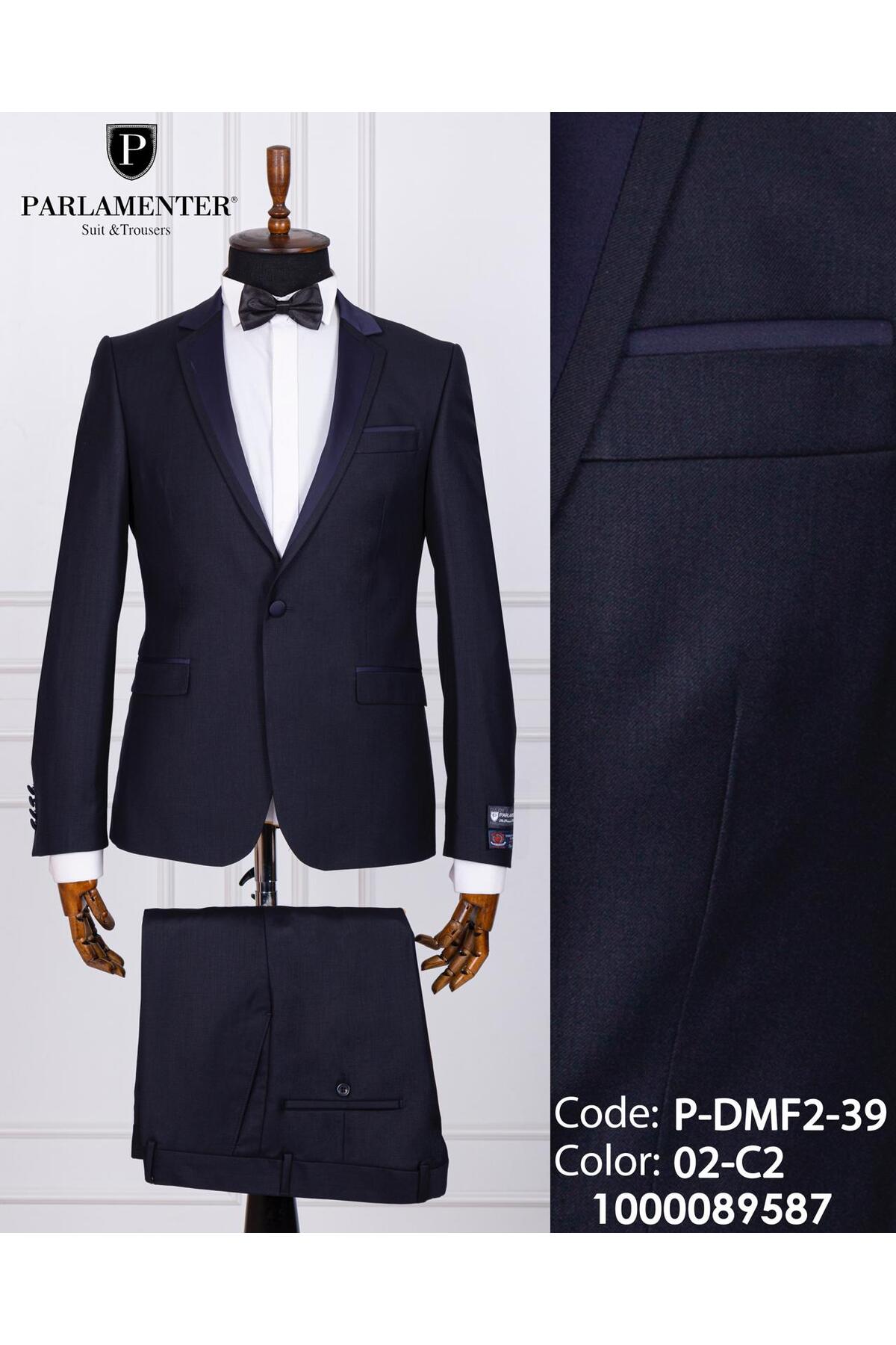 Erkek Slim Fit Damatlık Takım Elbise – Düğün İçin Özel Tasarım — سرمه‌ای 02-C2 — تصویر 4 از 5
