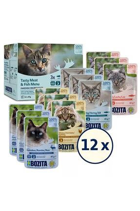 Bozita Sos İçinde Balık ve Etli Kedi Konservesi Multibox 12x85 gr