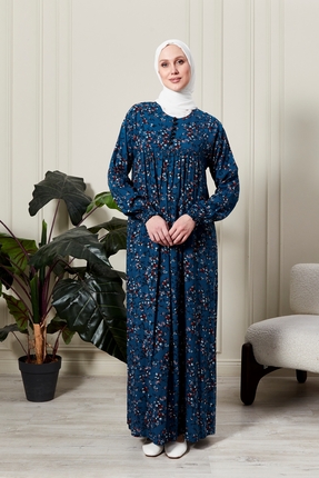 fistan Büzgü Robadan Önü Düğmeli Viskon Kumaş Tessetür Giyim Anne Elbisesi Na...
