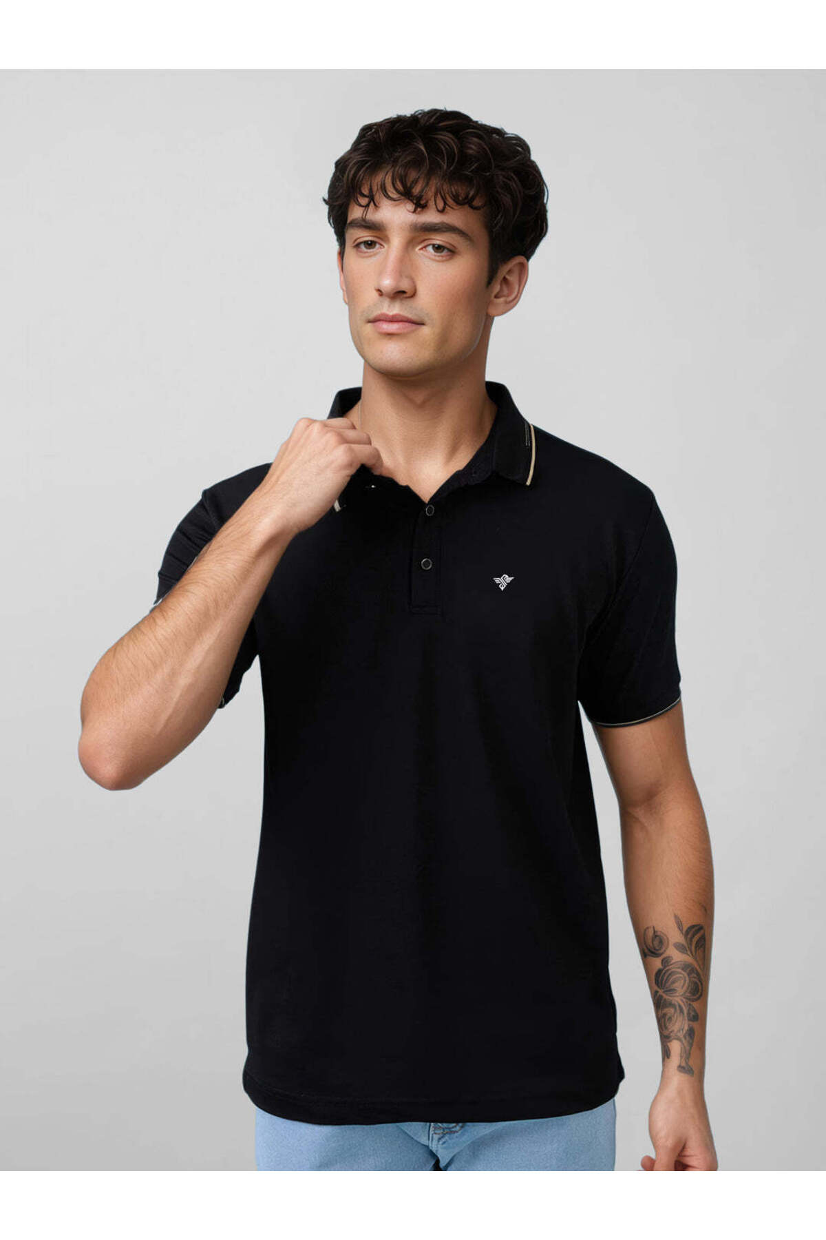 STATUS QUO Solid Black Tipping Collar Polo T-shirt