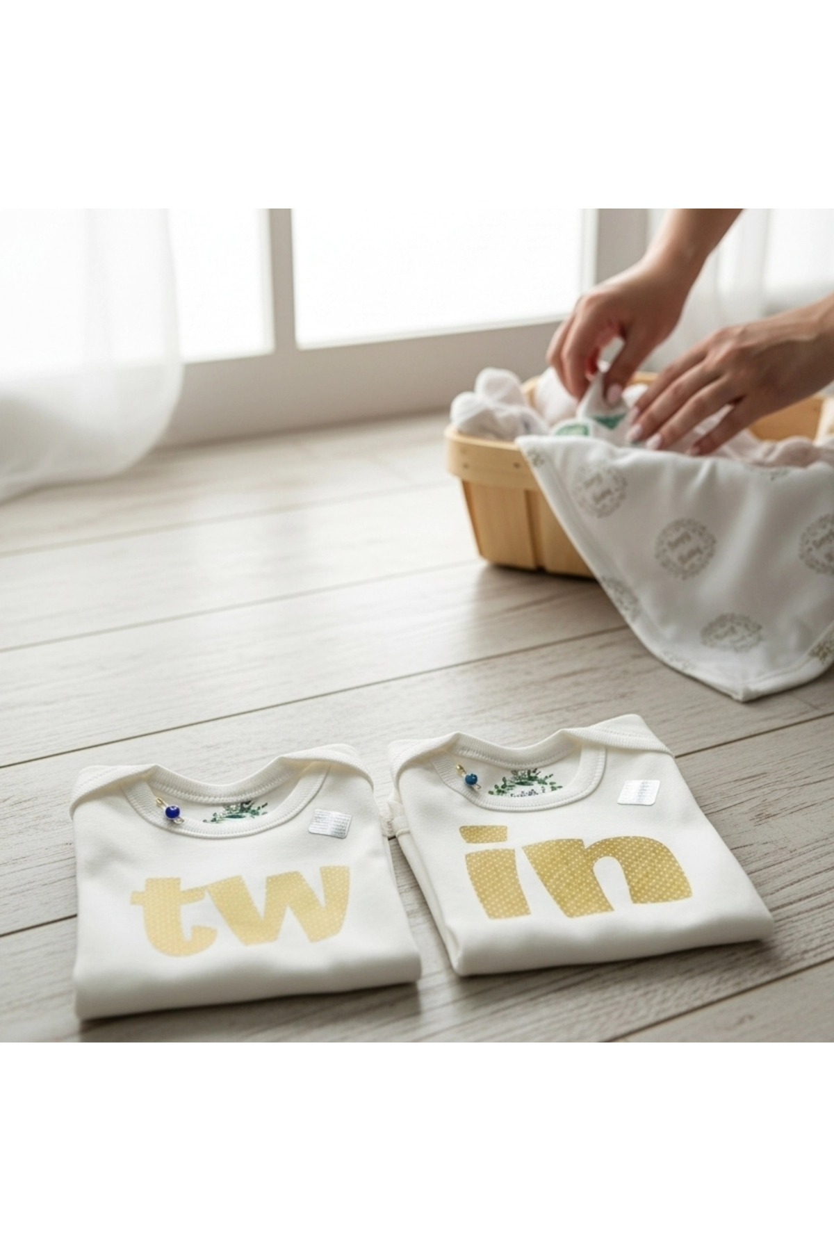 Baby&Baby Tw-İn Gold İsim Baskılı Pamuklu Unisex Çıtçıtlı Ikiz Bebek Body Zıbın fotoğrafı 4 (önizleme)