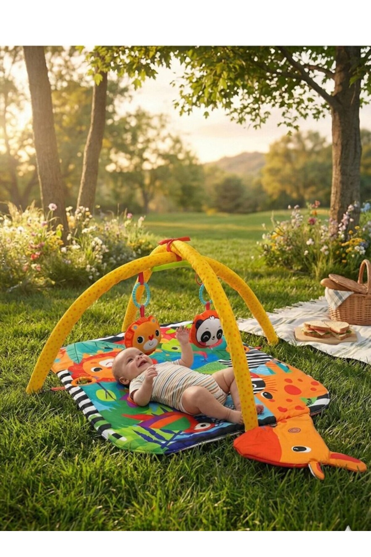 BebeMango Jungle Play Bebek Aktivite Halısı Oyuncaklı Oyun Matı + Soft Çıngıraklı Bebek Topu Hediye fotoğrafı 5 (önizleme)