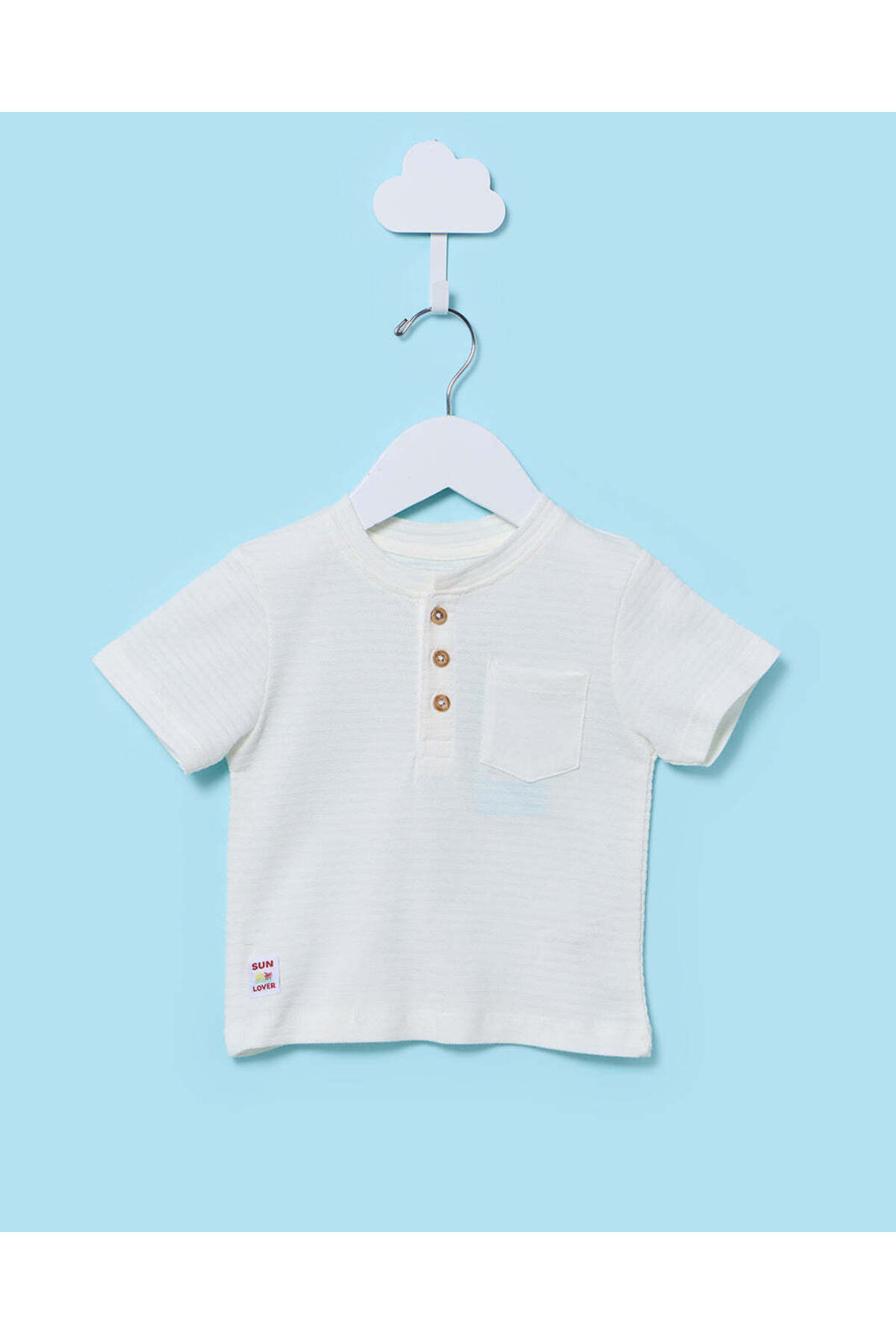 REDTAG Infant Boys Cream Jacquard Henley T-Shirt
