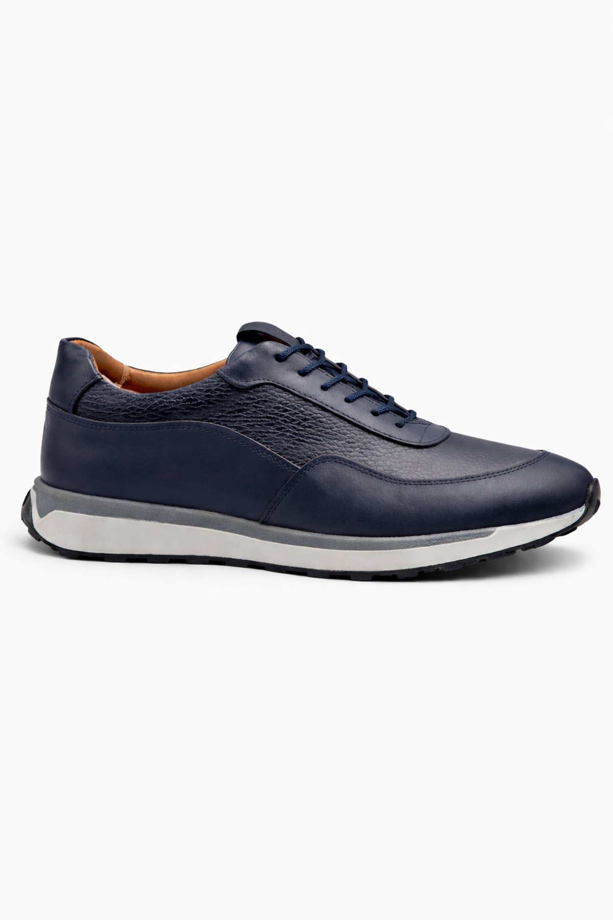 BESS SHOES Hakiki Deri Lacivert Erkek Casual Ayakkabı, Ortopedik, Ultra Rahat, Kaymaz Taban, Günlük Sneaker görsel 4
