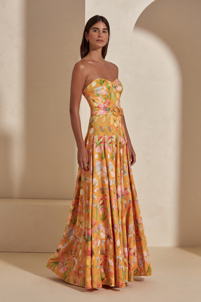 Dahlia Bianca Blanche Çiçek Desenli Uzun Elbise