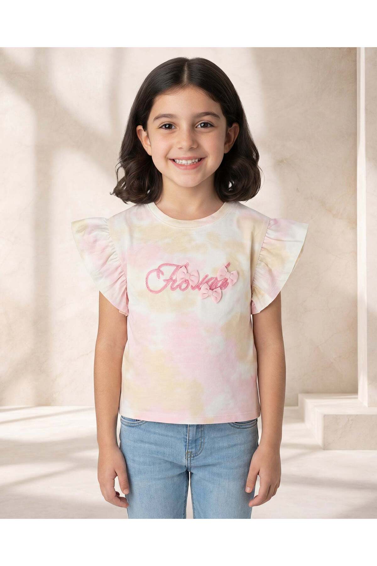 REDTAG Girls Pale Pink Ombre Florida Sequin Boxy T-Shirt