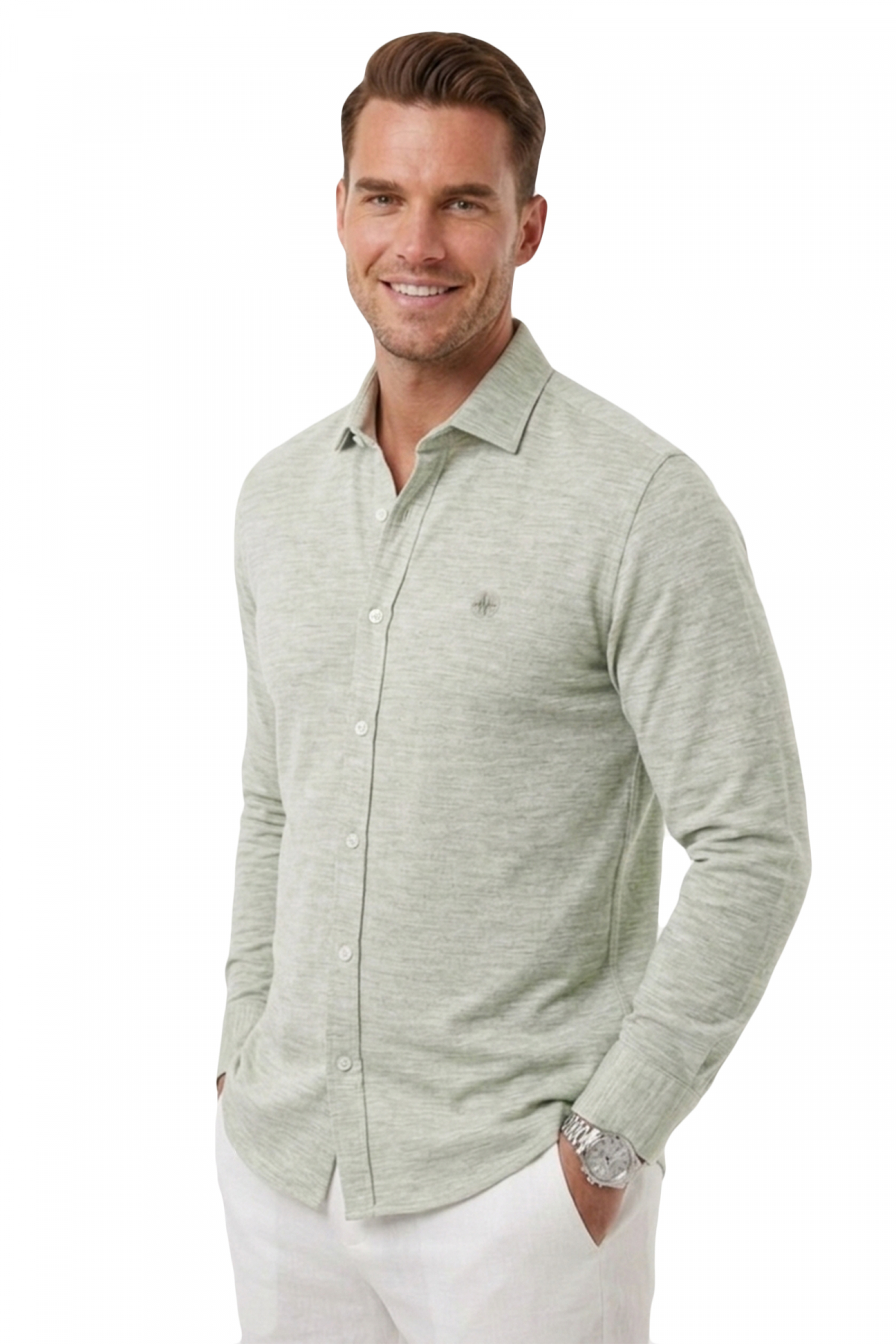 Green Slim Fit Striped 100% Cotton Men's Shirt – Breathable Stylish Casual Shirt 2602626