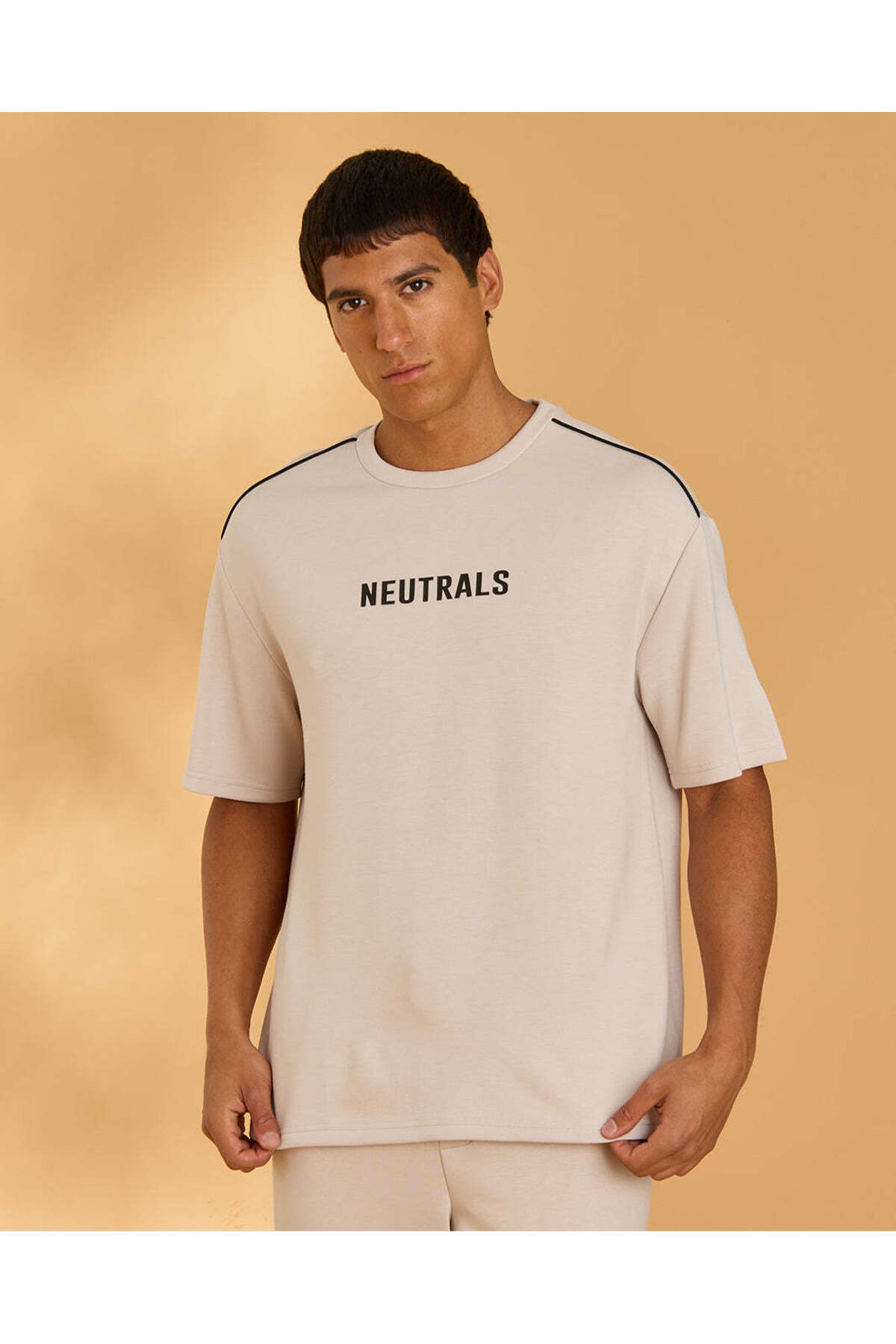 REDTAG Men Beige Modal Lounge T-Shirt