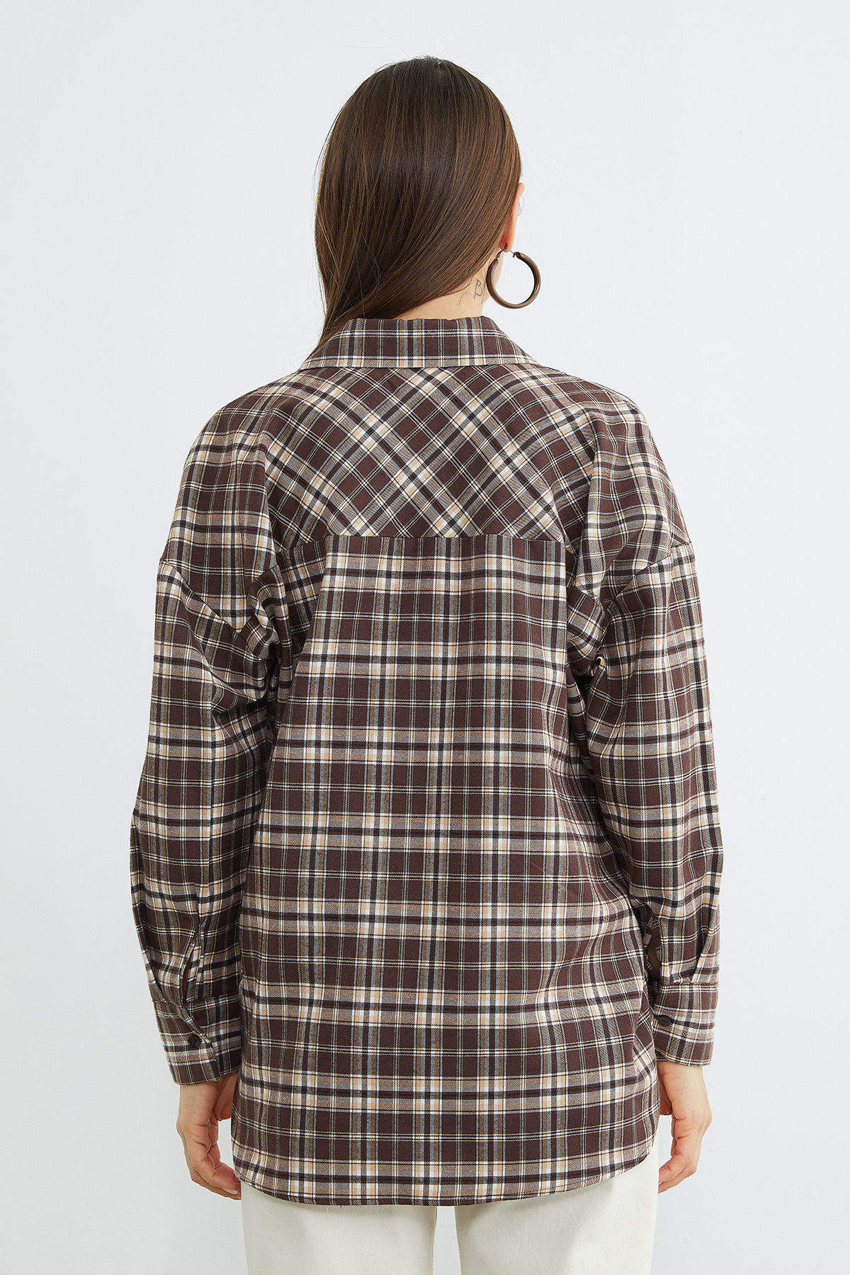 Fullamoda  Ekose Desenli Tek Cepli Salaş Gömlek - Görsel 8