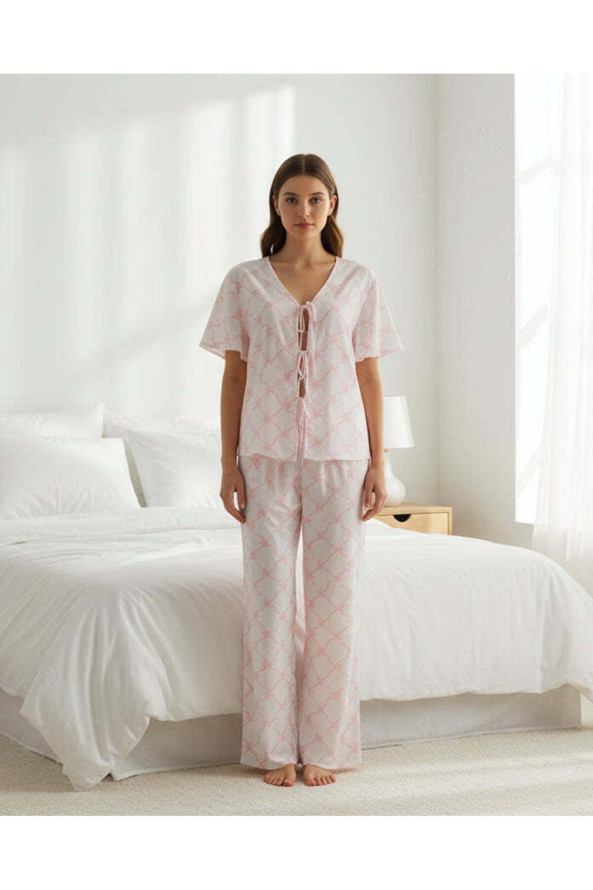 REDTAG Women Assorted Printed Front Tie Short Sleeve Pyjama Set