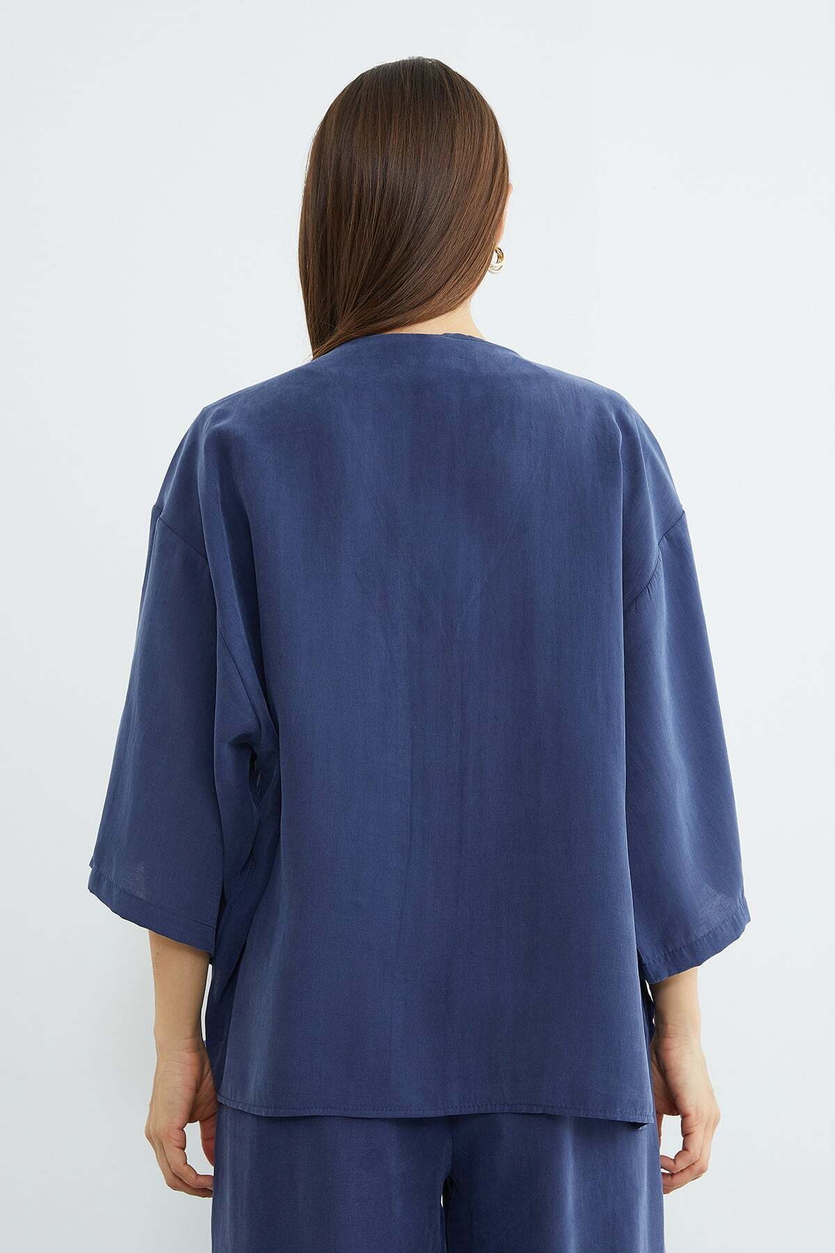 Fullamoda  Tek Düğmeli Tencel Kumaş Oversize Ceket - Görsel 8