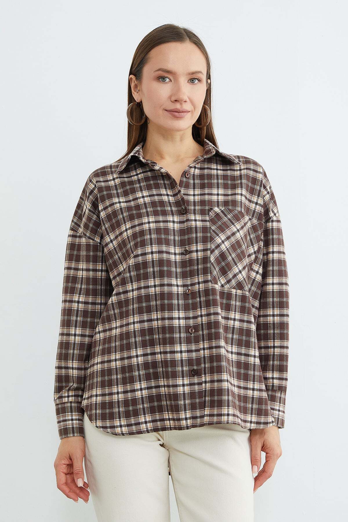 Fullamoda  Ekose Desenli Tek Cepli Salaş Gömlek - Görsel 4