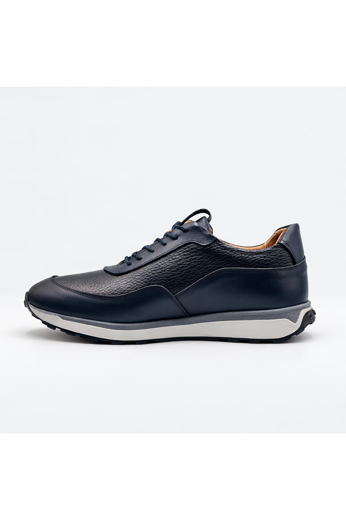 BESS SHOES Hakiki Deri Lacivert Erkek Casual Ayakkabı, Ortopedik, Ultra Rahat, Kaymaz Taban, Günlük Sneaker görsel 3