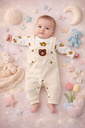 babyist BabyNova Ayıcık Desenli Unisex Bebek Salopet Tulum