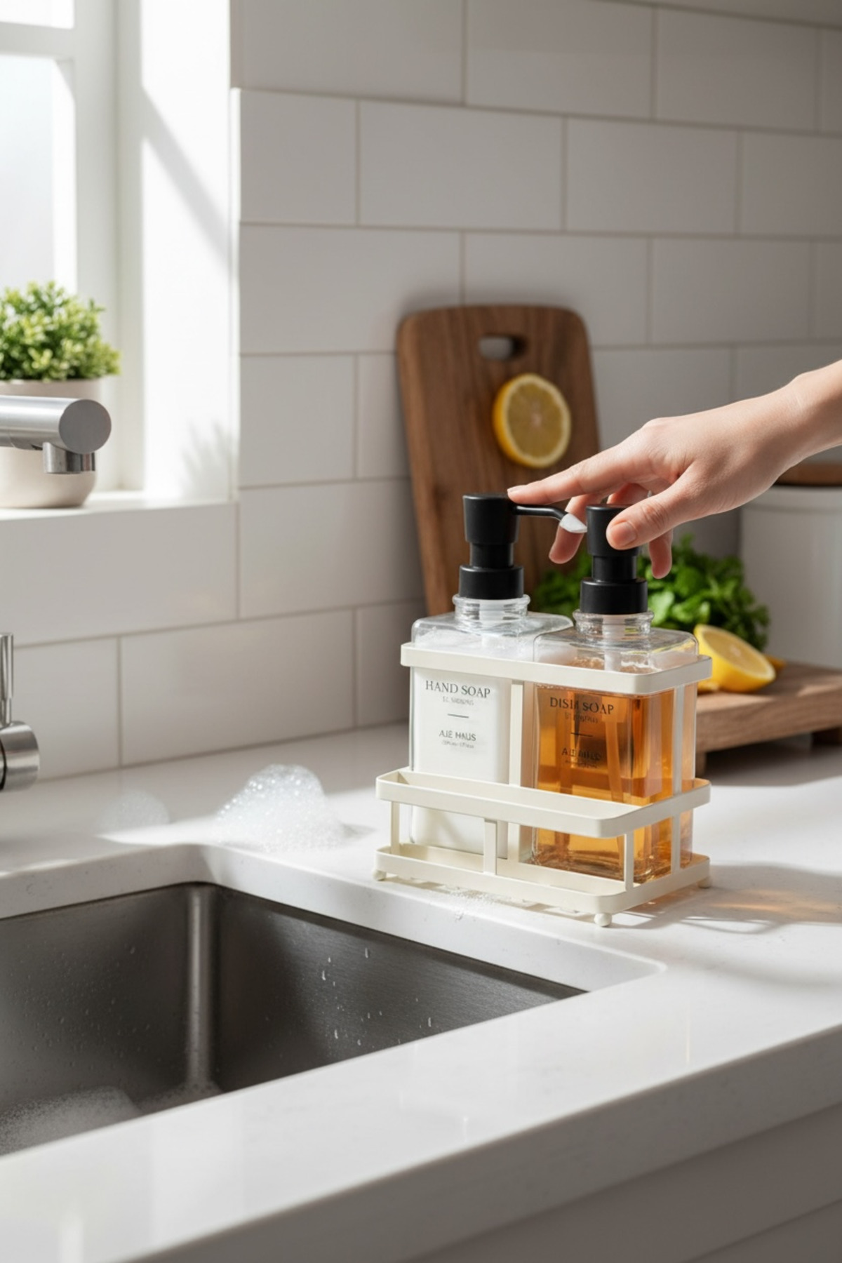 Nero Metal Standlı 2’li Sıvı Sabunluk Seti –500 ml Banyo ve Mutfak Dispenseri