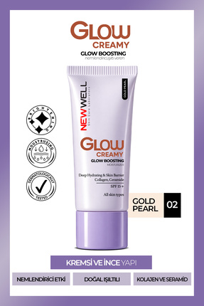 New Well Glow Boosting Işıltı Veren Nemlendirici Yüz Kremi SPF 15+ Gold Pearl...