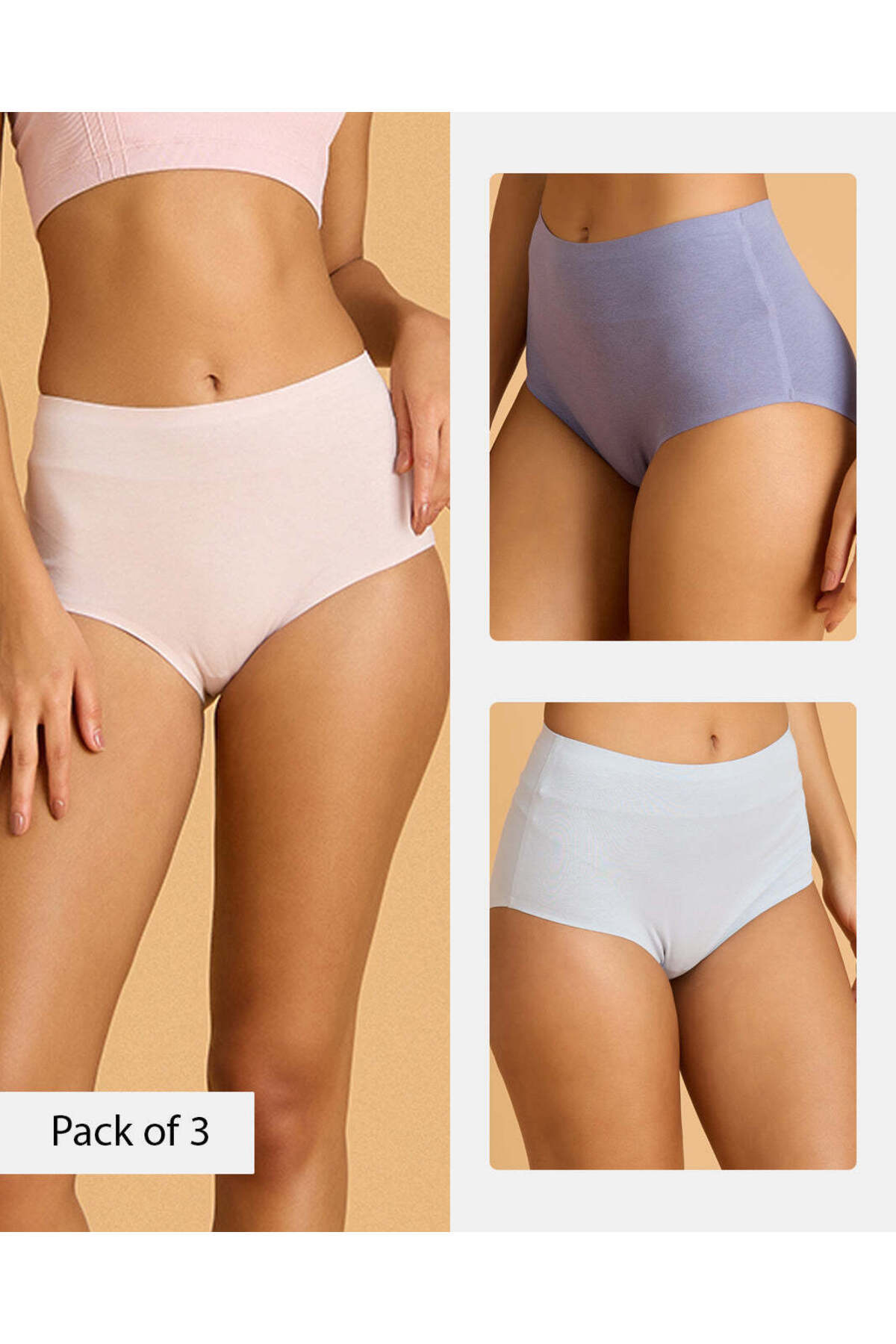 REDTAG Women Assorted 3 Pack Cotton Invisible Full Briefs