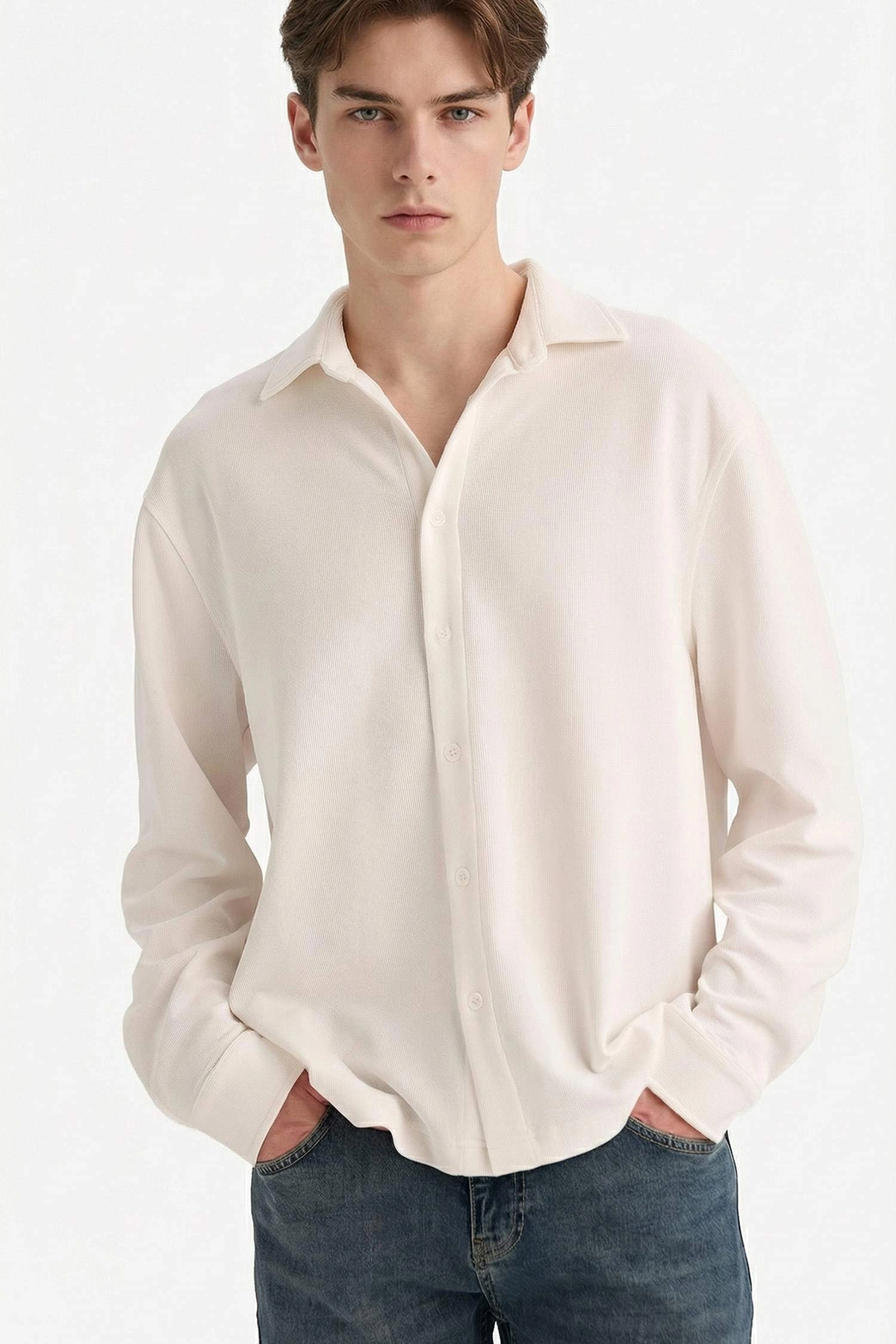 DeFacto Boxy Fit Polo Yaka Penye Gömlek F8612AX26SP