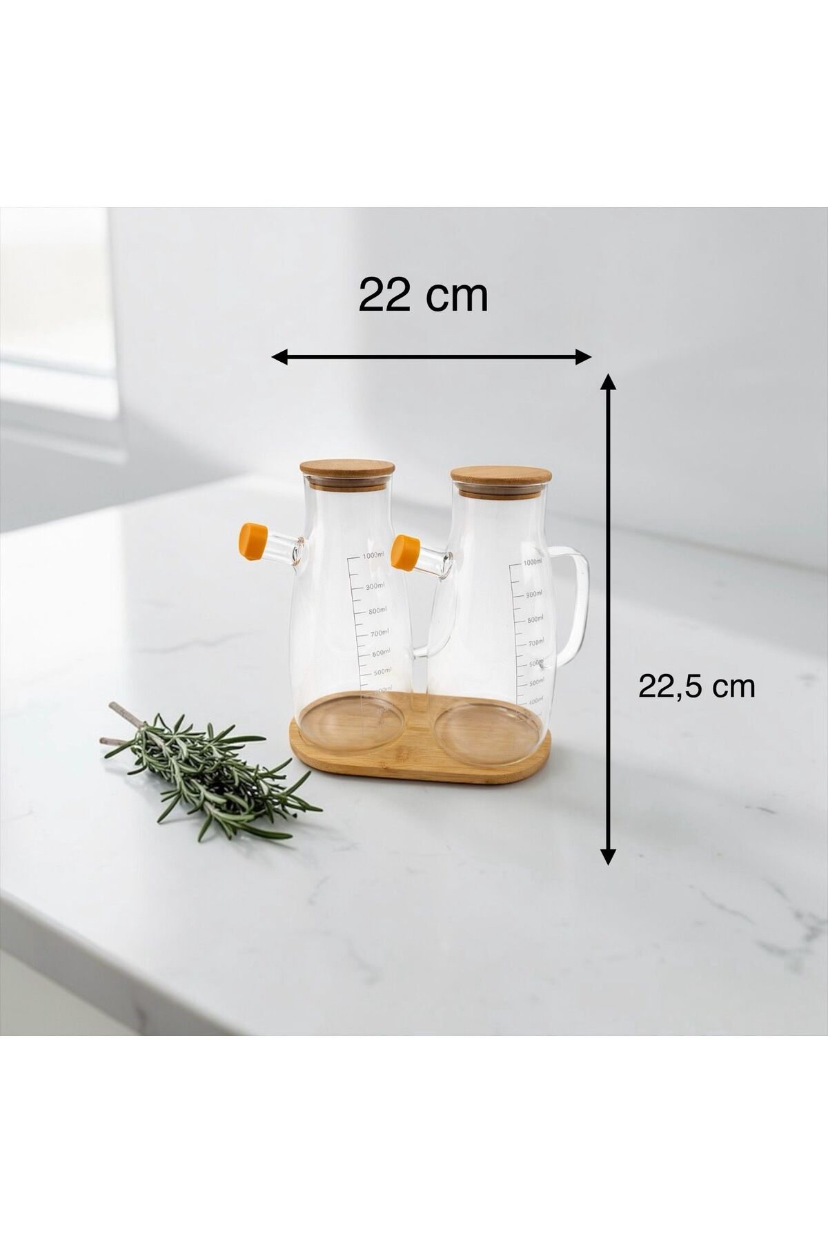 2’li 1000ml Borosilikat Cam Yağdanlık Set Sızdırmaz Kapak Zeytinyağı ve Sirke Şişesi